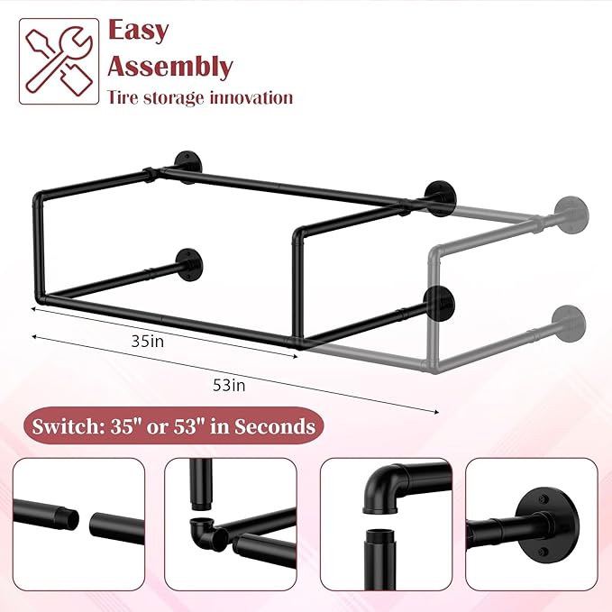 Vrisa Tire Rack Wall Mount Heavy Duty Adjustable Multi Tire Storage Rack with 300LB Weight Capacity Tire Rack for Garage Workshop Repair Shop, Black