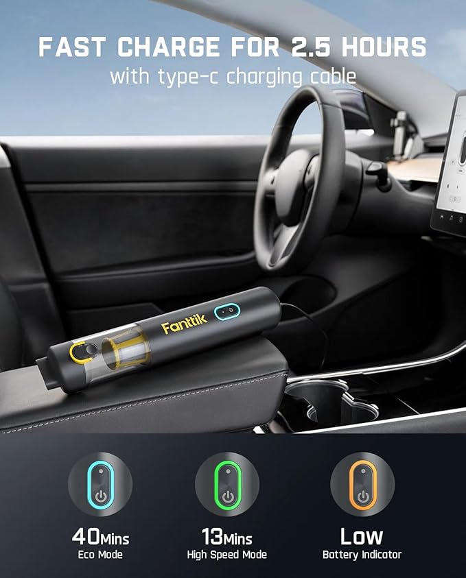 Fanttik Slim V8 APEX Car Vacuum, 4-in-1 Portable Mini Cordless Vacuum with 19000pa Suction Power, Type-C Charge, 2 Suction Modes, Handheld Vacuum for Car, Office Desk, Keyboards (Gray)
