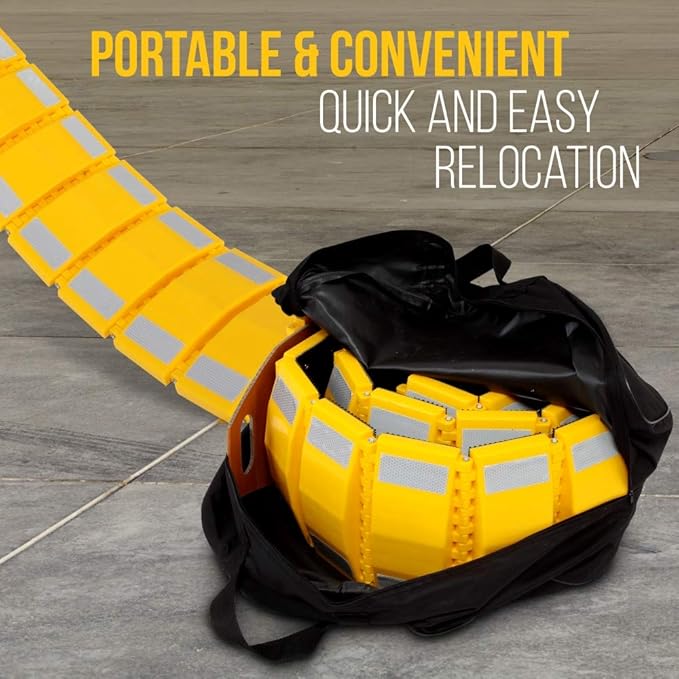 Pyle Portable Vehicle Traffic Speed Bump - 9.8' ft Heavy Duty Reflective Plastic Humps, Car Truck Automotive Vehicles Speed Bumps for Asphalt Concrete Gravel Garage Driveway Roads Parking Lot - PSPD16