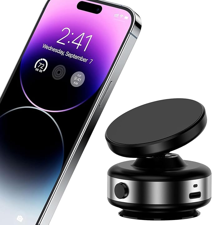 Fostex Vacuum Magnetic Phone Holder Magnet,360 Adjustable Rotatable Magnetic Mount,Electric Vacuum Magnetic Phone Holder,Hands-Free Phone Holders for Your Car iPhone 16/15/14/13/12