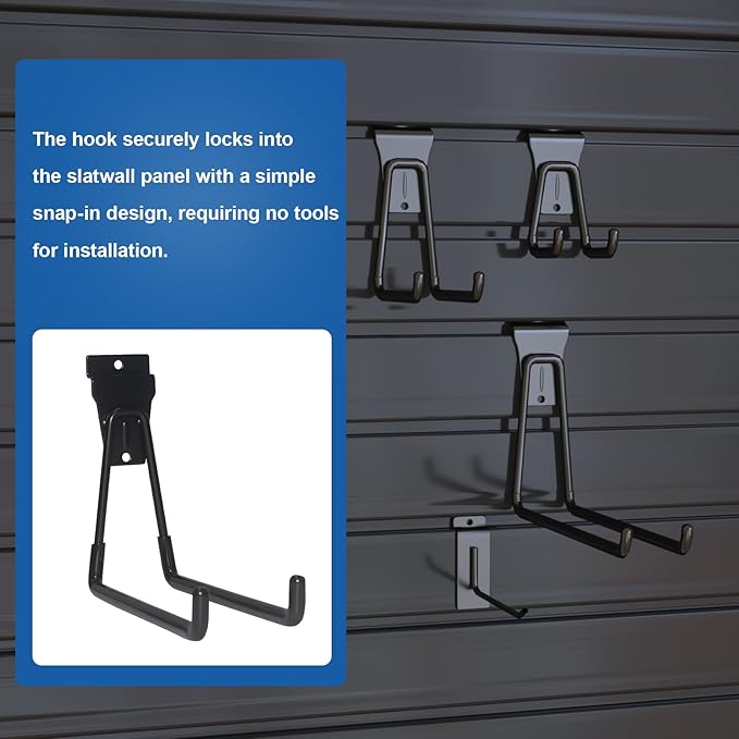 NeatiEase 20 PCS Slatwall Accessories Kit for Garage Rooms Shops Storage Organizing Display, Slat Wall Accessory Includes 18 PCS Multisized Heavy Duty Slatwall Hooks and 2 Pack Velcro Straps