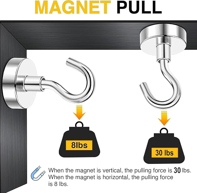 DIYMAG Magnetic Hooks, 30lbs+ Magnet Hook 2025 Cruise Cabin Ship Essentials Heavy Duty Strong Magnets Refrigerator Fridge Hanging for Classroom Beach Vacation Kitchen Grills Home 60 Pack
