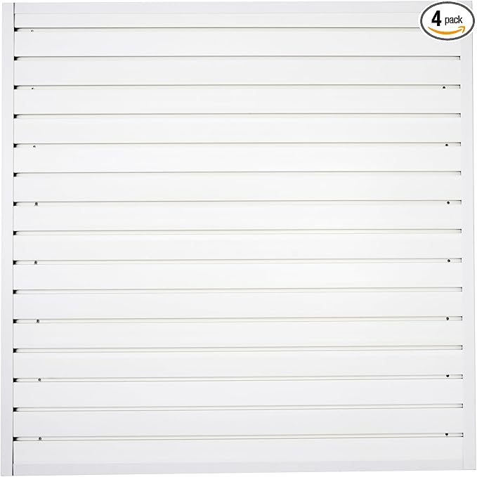 Slatwall Panel Garage Organizer Heavy Duty Wall Mounted, PVC Slat Panels Home Storage System, Tool Organization Peg Board 4ft by 4ft (White)