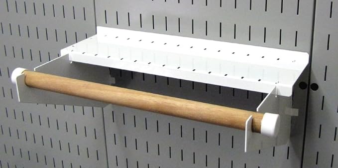 Wall Control Pegboard Organizer 4 ft. Metal Pegboard Standard Tool Storage Kit & Pegboard Paper Towel Holder and Dowel Rod Pegboard Shelf Assembly for Pegboard and Slotted Tool Board – White