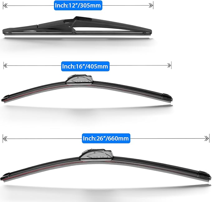Windshield Wiper Blades Replacement for Nissan Kicks 2018 2019 2020 2021 2022 2023 Original Factory Quality Front Rear Wipers Blade Set for My Car - 26" 16" 12" (Pack of 3)