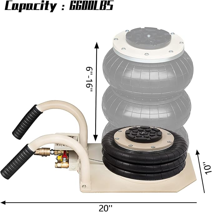 CXRCY 3 Ton Air Jack for Cars & Trucks - 6600LBS Capacity Pneumatic Airbag Jack with Short Handle, Fast Lifting up to 16 Inch for Cars,Trucks (White Triple Bag Air Jack)