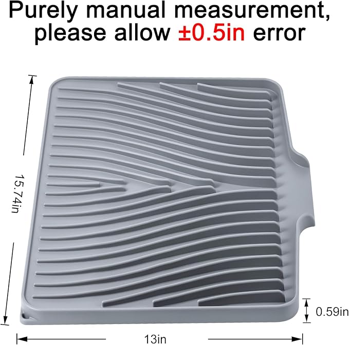 Silicone Dish Drying Mat for Kitchen Counter, Dish Drying Pad, Non-Slip Drain Pad with Built-in Drain, Heat Resistant Stone Drying Mat(15.8" x 13", Grey)