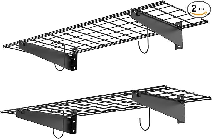 WALMANN 2 Pack Garage Wall Mount Shelves, 45x15 inch Wall Mounted Storage Shelves for Garage Heavy Duty Wall Shelving, Holds Up to 220 Lbs(Black)