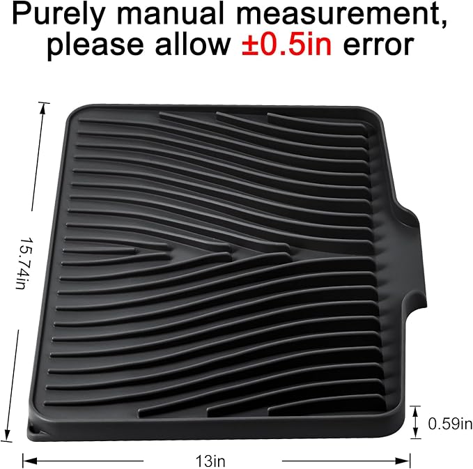 Silicone Dish Drying Mat for Kitchen Counter, Dish Drying Pad, Non-Slip Drain Pad with Built-in Drain, Heat Resistant Stone Drying Mat(15.8" x 13", Black)