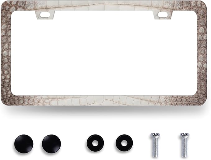 Crocodile Skin Print License Plate Frame Cool Animal Texture License Plate Holder Funny License Plate for Car Decoration Stainless Steel Car Accessory with Screws Men Women 12.3" x 6.3"