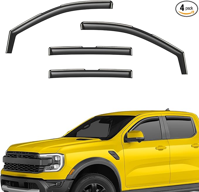 Extra Durable Window Deflectors in-Channel Window Visors Rain Guards Fit for Ford Ranger 2024-2025 SuperCrew, Sun Visors, Wind Vent for Shades, Exterior Car Accessories - 4pcs. AG0748