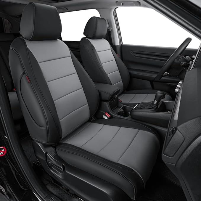 coverdream CRV Seat Covers Custom Fit for 2017-2021 2022 Honda CRV LX,EX,SE,EX-L,Touring,Hybrid,Full Coverage Waterproof Leather Car Seat Protector(Full Set,Black/Gray)