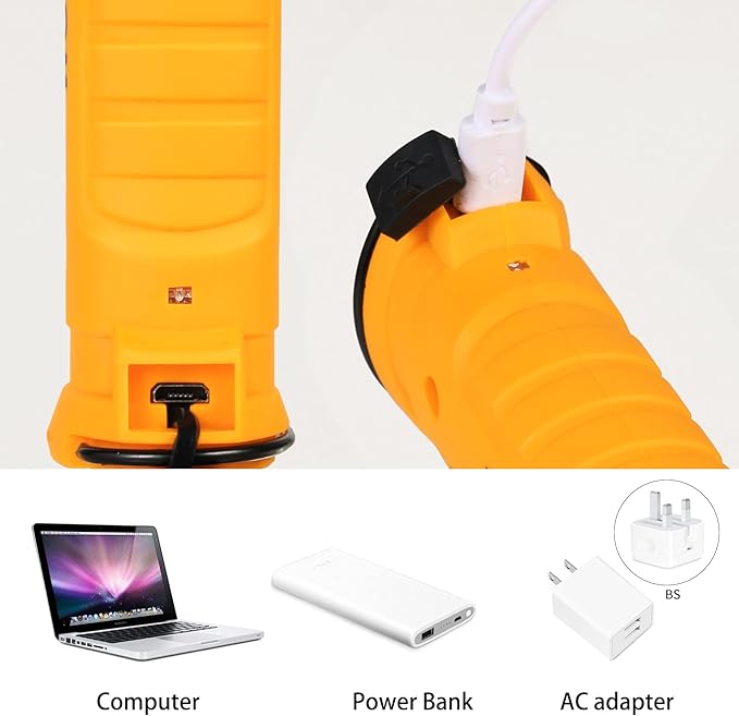 LED Worklight Flashlight, Suranew COB Rechargeable Work Lights with Magnetic Base 360 Degree Rotate and 5 Modes Portable Flood Light Inspection Construction Light for Car Repair (Yellow, 2 Pack)