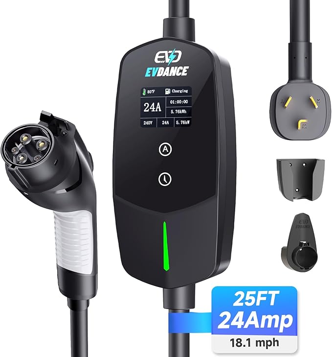 Level 2 EV Charger 24Amp 240V - NEMA 14-30P Charging Station, 25FT Cable for Home/Garage, J1772 Electric Vehicles & Adjustable Current (10-24A) (for J1772(Non-Tesla Evs), NEMA 10-30 Plug)