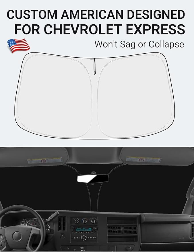Proadsy for Chevrolet Express Cargo Van 1996-2024 2025 Windshield Sun Shade 4-Layer Foldable Front Sunshade Protector Sun Visor Blocks UV Rays Keep Car Cooler