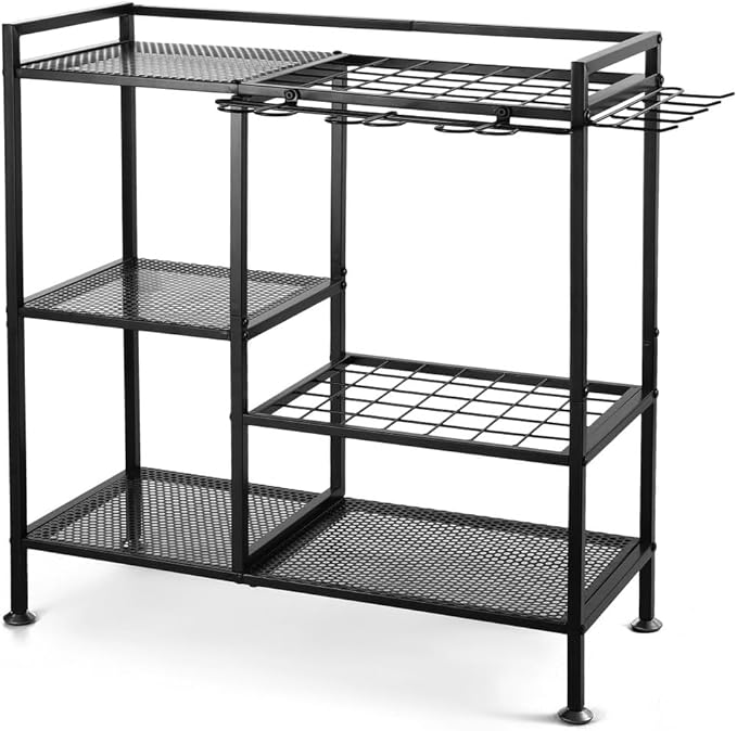 Garden Tool Organizer for Garage, 3 Tiers Garden Tool Holder with Large Tool Slots & Small Tool Hooks, Large Capacity Yard Tool Storage, Heavy Duty Metal Tower Rack for Lawn Garage Shed
