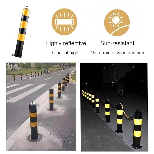 Steel Safety Bollard Post, with Lock Bollard Post Removable Security Posts, Parking Bollards, Parking Barriers Concrete, Powder Coat, for Parking Lot, Driveway and Sidewalk(Black (3pcs),50cm/19.7in)