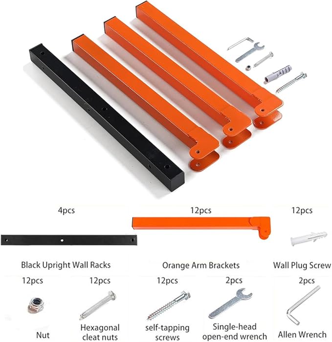 Lumber Storage Rack Metal Shelf Brackets, Sturdy Multipurpose Racking,Indoor & Outdoor Use (3 Level＆2 Pairs)
