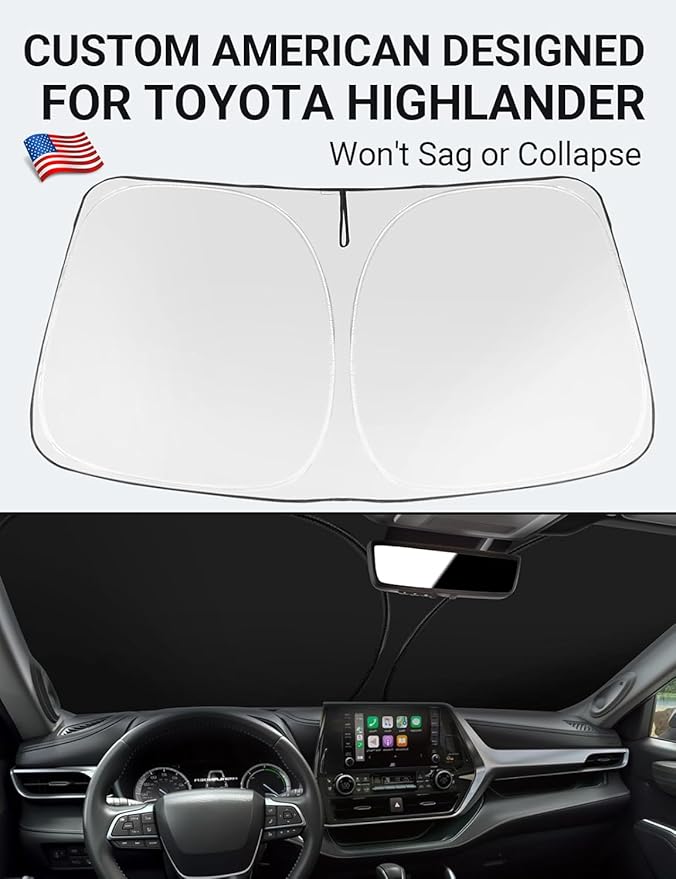Proadsy for Toyota Highlander 2020-2024 2025 Windshield Sun Shade 4-Layer Foldable Highlander L LE XLE Limited Platinum Front Sunshade Protector Sun Visor Blocks UV Rays Keep Car Cooler