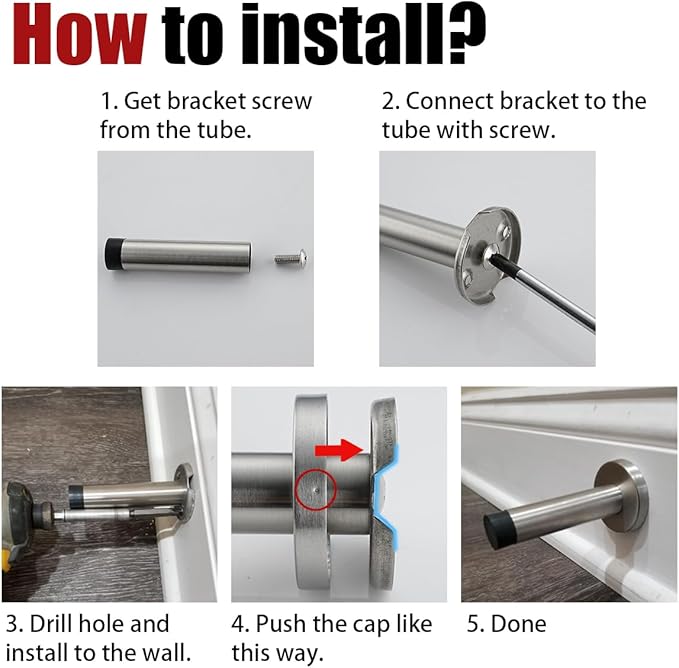 JQK Door Stopper, 304 Stainless Steel Thicken 1mm Sound Dampening Door Stop Bumper Wall Protetor 1 Pack, Brushed, DSB5-BN