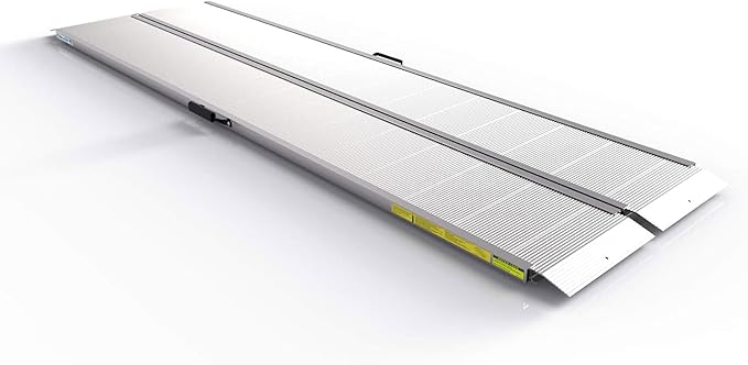 EZ-ACCESS Traverse 8 Foot Durable Aluminum Singlefold Edgeless Curbless Portable Folding Car Loading Ramp with Carrrying Handles, Silver