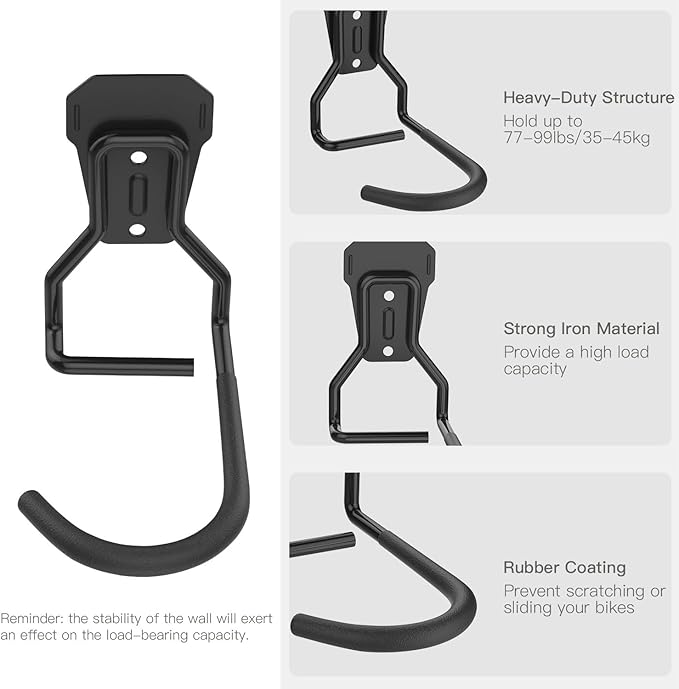 Bike Wall Mount with Fixed Hook, [6 Pack] Heavy Duty Bike Storage Rack, Bike Rack Vertical Stand for Garage - Easily Hang/Detach - with Screws Iron Bike Hanger Brackets