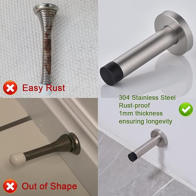 JQK Door Stopper Chrome, 304 Stainless Steel Thicken 1mm Sound Dampening Door Stop Bumper Wall Protetor, Polished Chrome, DSB5-CH
