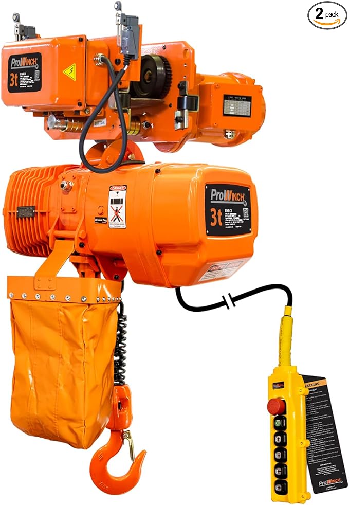 Prowinch 3 Ton Electric Chain Hoist Power Trolley 1 Speed 30 ft. G100 Chain M4/H3 220~240/460V Heavy-Duty Engine Hoist for Warehouse, Factory & Industrial Lifting
