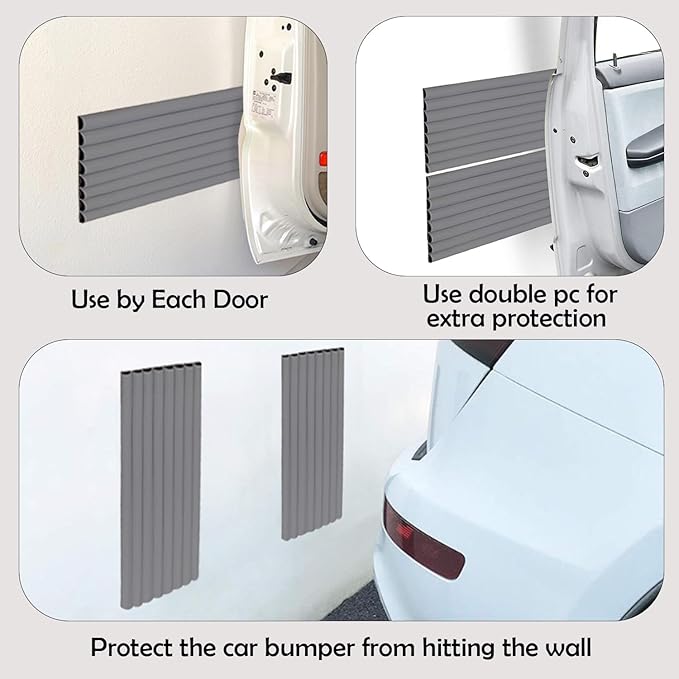 Rubber Bond Garage Wall Protectors 8 Pack - 4x15 Inches Strong Self-Adhesive Rubber Bumper Protectors for Garage Walls - Anti-Scratch and Waterproof (Grey)