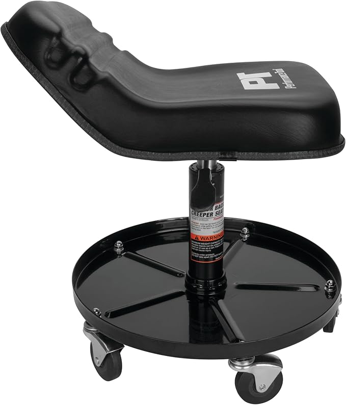 Performance Tool W85020 Tractor Creeper Rolling Work Seat with Storage Tray for Mechanic Garages and Workshops, Black, 24-inch Height