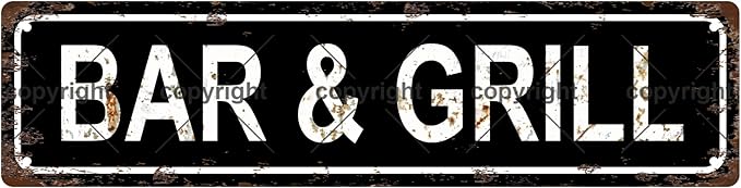 BAR & GRILL Vintage Metal Tin Sign, Street Sign, Home Decor, Room Decor, Wall Decor, Bathroom Decor, Bar Decor, Cafe Decor, Garage Decor, 16 x 4 Inch