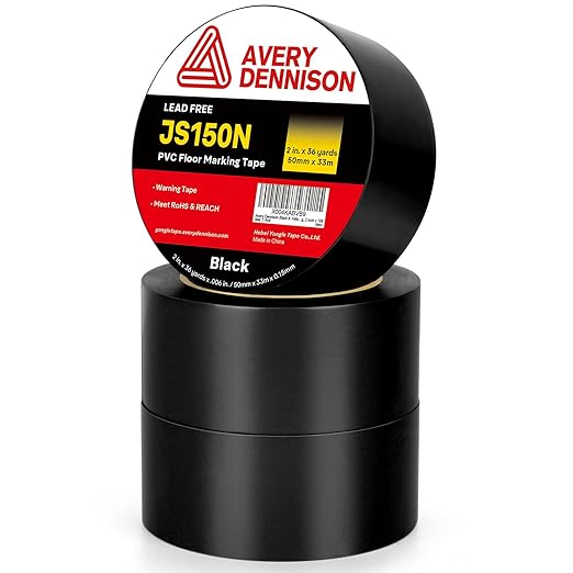 Floor Marking Tape,2 in x 108 FT Strong Adhesive Caution Tape,High Durability Warning Safety Tape for Indoor/Outdoor - Warehouses,Factories,Parking Lots,Retail Locations,Black,3 Rolls