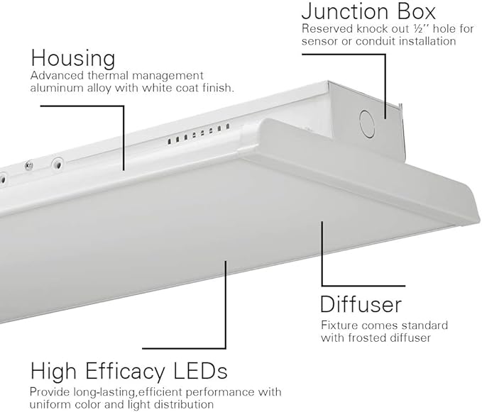 2 Pack 2 FT Linear LED High Bay Light 165W 22400 Lumens - 100-277V - 5000K - 1-10V Dimming - DLC and UL Listed