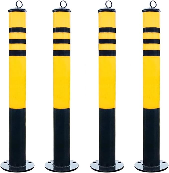 Safety Bollard, Driveway Barrier, Parking Stopper for Garage, Steel Car Parking Protection Posts, Caution Cones, Perfect for Traffic-Sensitive Area(Yellow A(4PCS))