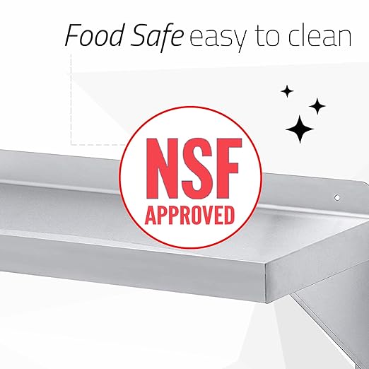 DuraSteel Stainless Steel Wall Mount Shelf 24" Wide x 14" Deep Commercial Grade - NSF Certified - Good for Restaurant, Bar, Home, Kitchen, Laundry, Garage and Utility Room