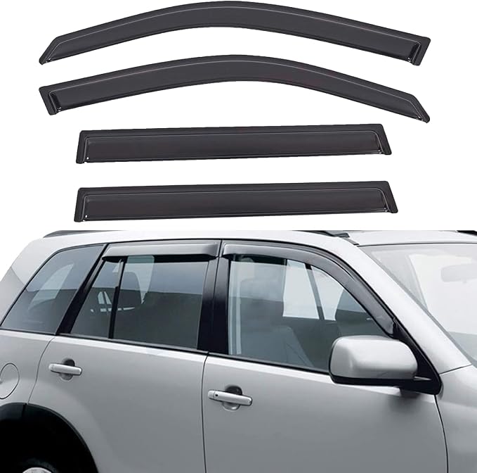 Set of 4 Front+Rear Smoke Sun/Rain Guard Outside Mount Tape-On Acrylic Window Visors Compatible with 03-08 Pilot
