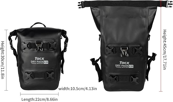 Motorcycle Tail Bag Front Bumper Bag, 10L Roll-top Waterproof Motor Saddle Panniers Luggage Bags for Motorcy-Black(10L)
