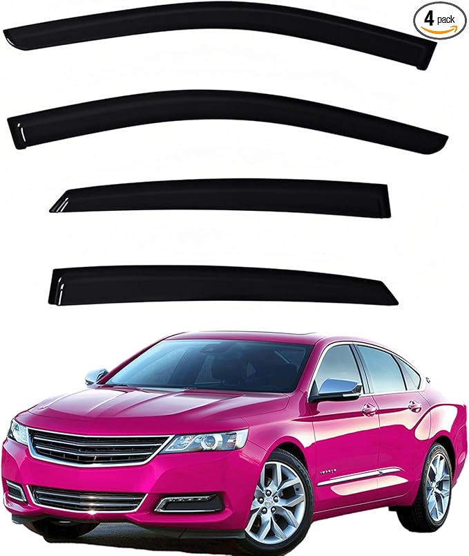 Window Visors Rain Guards fits 2014-2020 Impala (EXCLUDES Impala Limited), Out-Channel Window Wind Deflectors Vent Shades Accessories, Dark Smoke 4 Pcs, 2015 2016 2017 2018 2019