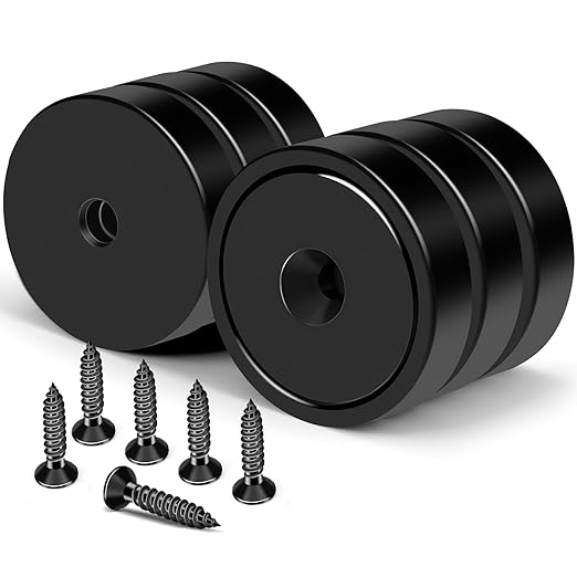 MIKEDE Heavy Duty Magnets with Hole, 150LB Strong Magnets, Black Pot Magnet with Screw for Wall Mounting, Rare Earth Magnet Round Base Cup Magnet for Holding Tools Lifting, Door - 6 Pack