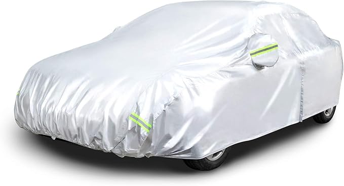 Amazon Basics Silver Weatherproof Car Cover - 150D Oxford, Sedans up to 170"