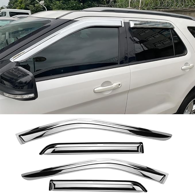 94251Y Chrome Side Window Visor Wind Vent Deflector,4pc Outside Mount Style Shade Sun Rain Guards Set fit for 2008-2016 Chevy Town & Country,2008-2020 Dodge Grand Caravan