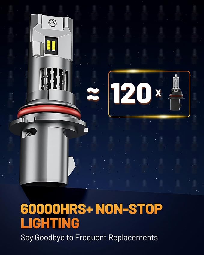 Fahren 9007 𝐋𝐄𝐃 Light Bulbs, 𝟗𝟎𝟎% High Intensity Brighter HB5 Fog Bulbs, 1:1 Size 6500K Cool White Direct Installation, IP68 Waterproof, Pack of 2