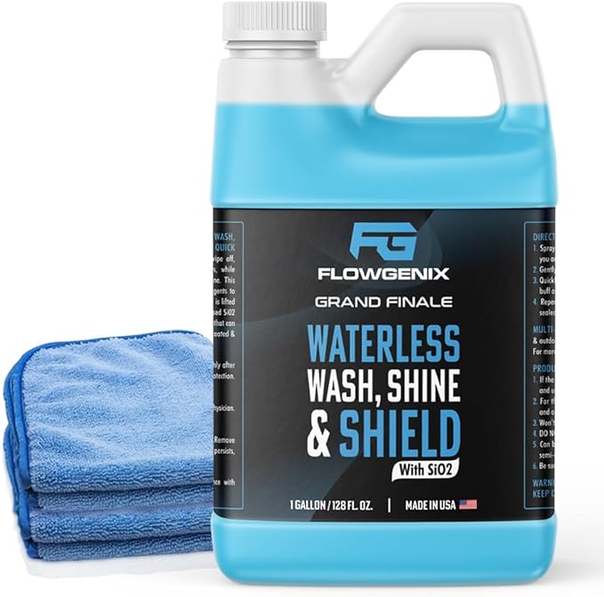 Flowgenix™ Waterless Car Wash Spray - Grand Finale - Motorcycle Cleaner & Car Wax Spray Polish (1 Gal or 128 oz) - Ceramic Coating - Quick Detailer Spray to Make Your Vehicle Shine