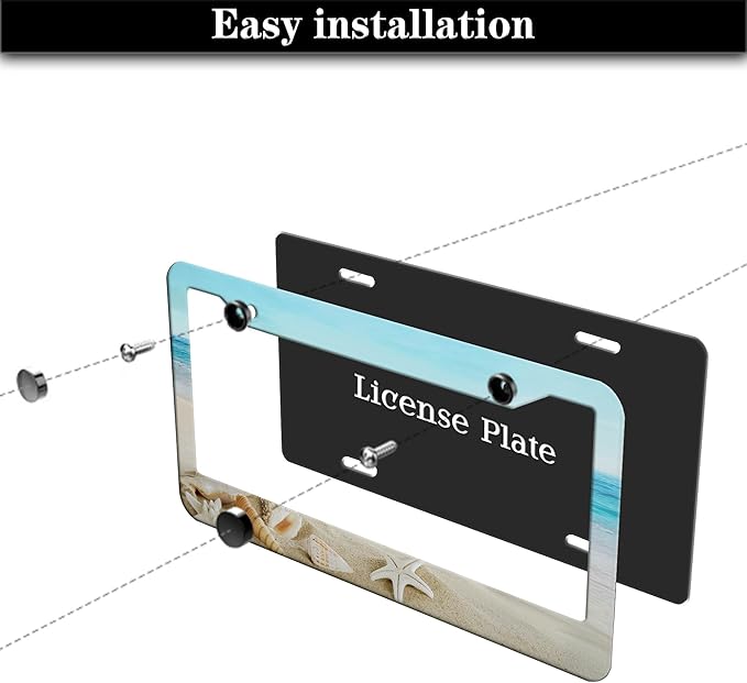 Front License Plate Bracket Multicolor License Plate Frames Beach Ocean Universal Aluminum Car Accessory 2 Pack with Screw Covers Set