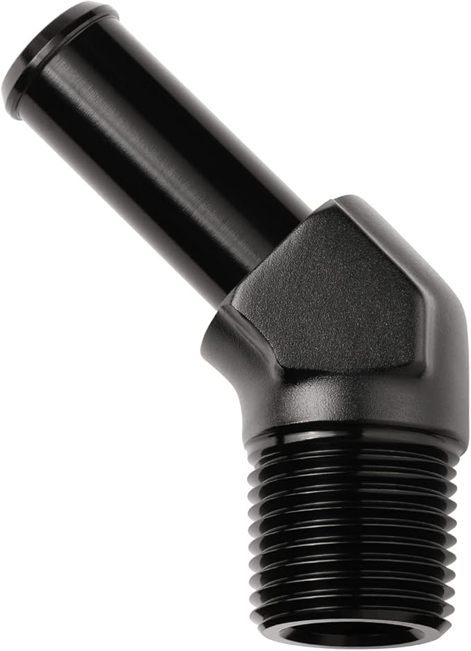 3/8 NPT Male to 1/2" Hose Barb Fitting Adapter 45 Degree Elbow Aluminum Black