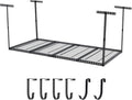 Overhead Garage Storage Rack 4x6 FT, Steel Ceiling Shelves 330lb Capacity, Height Adjustable 22-40 Inches, Space-Saving for Attic Basement Shed (Black, 4 Posts)