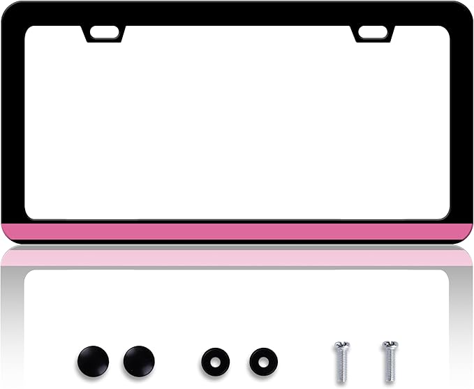 Breast Cancer Awareness License Plate Frame Pink Ribbon License Plate Frames Personalise Stainless Steel Funny Design Compatible With Standard License Plate Holder For Usa Canada 6 X 12 In With Screws