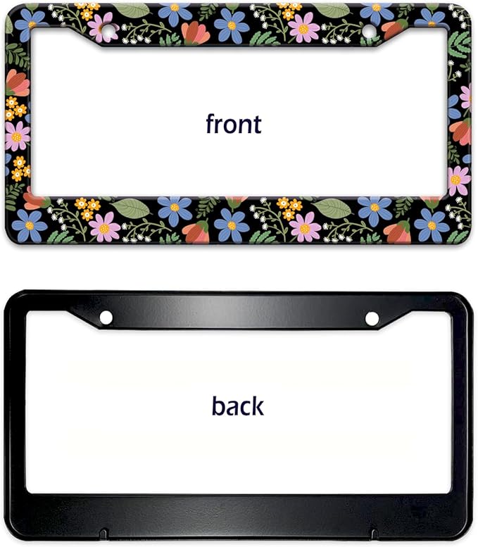 Florals License Plate Frame for Women, Blue Flowers License Tag Frames Holder Covers, Metal Aluminum Rustproof Car Accessories for Us Canada Standard, Girly Car Decorative with 2 Holes and Screw Caps