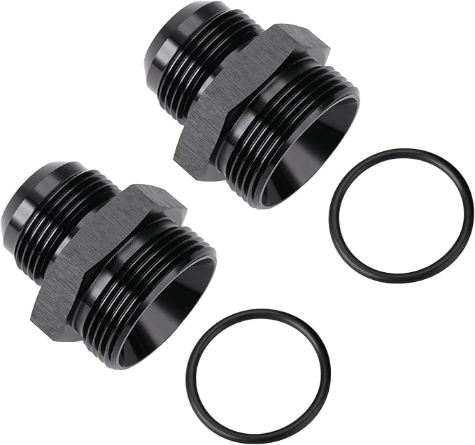 16AN Male Flare to 20AN ORB O-ring Boss Fuel Pump Rail Adapter Fitting Aluminum Black, Pack of 2