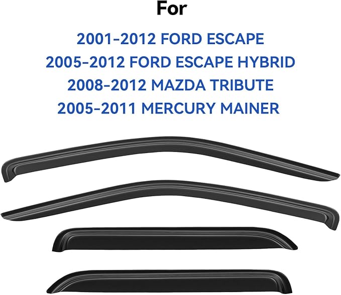 Window Visors Rain Guards Shield for 2001-2012 Ford Escape, Out-Channel Window Vent Wind Deflectors Visors Shades for 2005-2012 Ford Escape Hybrid, 2008-2012 Mazda Tribute, 2005-2011 Mercury Mainer